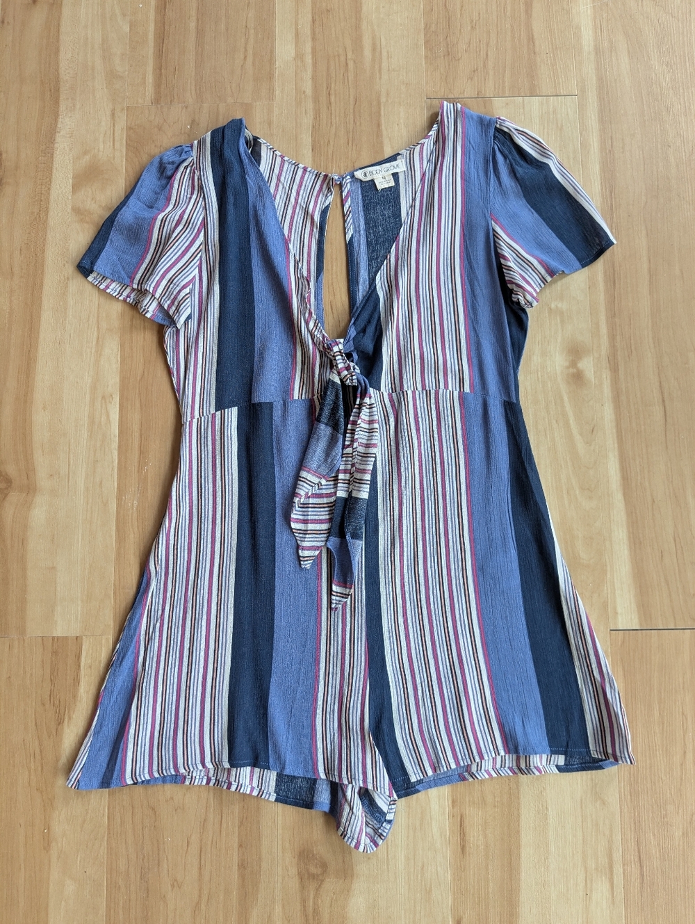 Vintage Body Glove, Striped Tie-Front Short Sleeve, Open Back, Romper